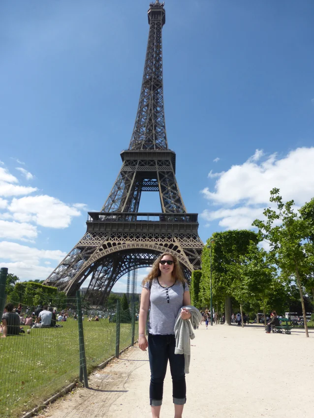 First stop...The Eiffel Tower! The lines were so long that we opted out of going up to the top, but here are some interesting facts. It was built 1889 as the entrance arc for The World's Fair. It weighs approximately 10 thousand TONS! And, it's 1,050 feet tall. Even thinking about climbing up there made us hungry, so...
