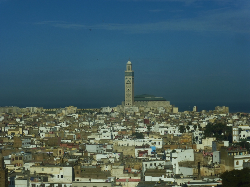 The view of the Hassan II Mosque from our hotel room.