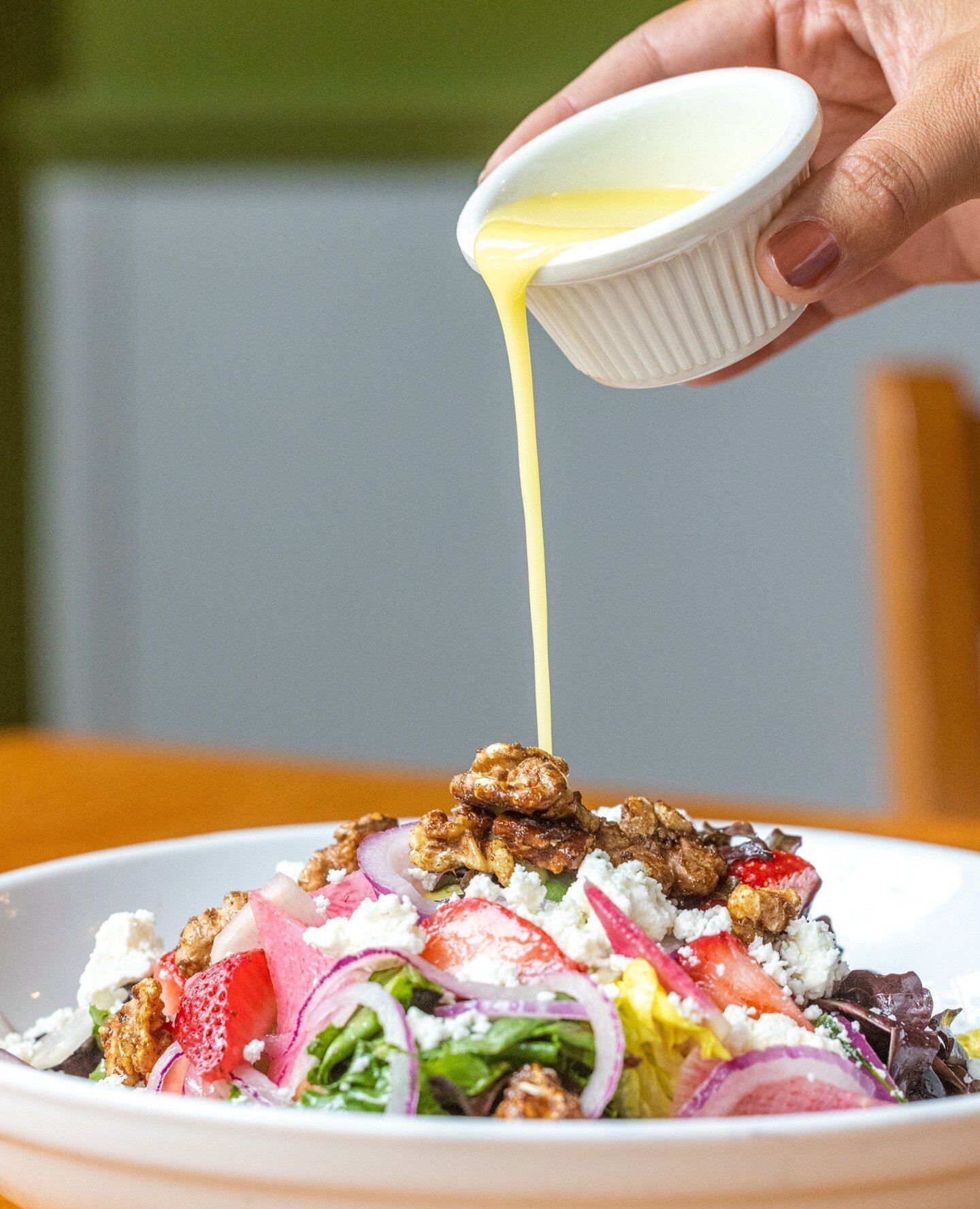 Meet our refreshing Summer Salad! ☀️⁠
⁠
Tender Mesclun Greens topped with Strawberries, Blueberries, Sliced Red Onion, Candied Walnuts, crisp Rainbow Radishes, Crumbled Feta, drizzled with sweet Orange-Maple Vinaigrette. ⁠