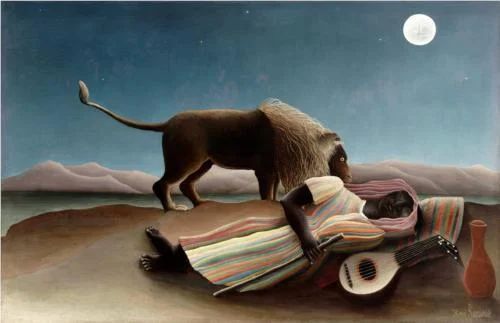 In Rousseau's painting, the lion does not eat us. The rules are different when we're asleep.