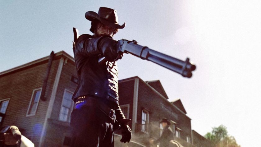 The gun aims to change things in this image. You're watching that change because you're trying to relax. Does that mean changing things by violent action is a good way to relax? (Photo courtesy HBO)
