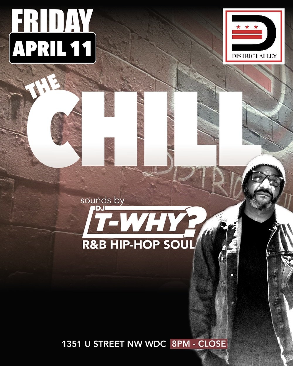 β¨ ON FRIDAY, WE CHILL.β¨
Back at District Alley this Friday night — bringing the HIP HOP, R&B, SOUL, and of course a few unexpected gems to keep the vibe right.
π District Alley – 1351 U Street NW, DC
π
Friday, April 11 | 8PM &ndas