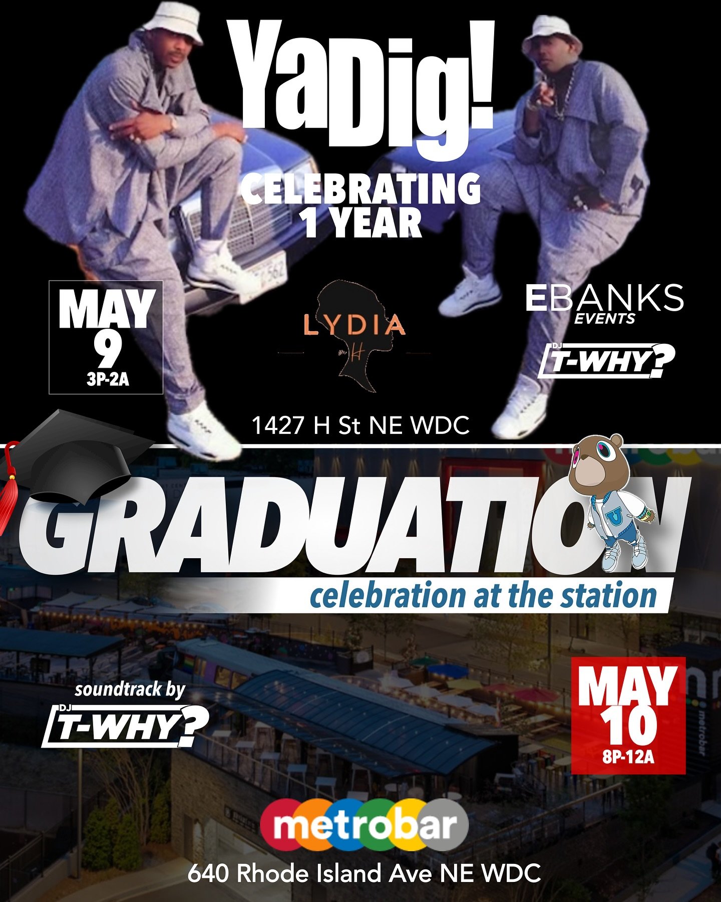 This weekend is one for the books! π
Join me for a double celebration weekend – Celebrating 1 year of #CanYouDigIt! at Lydia on H! πΆ AND my debut at Metrobar for the Graduation Celebration at the Stationπ
Let’s make it legendary!!
M