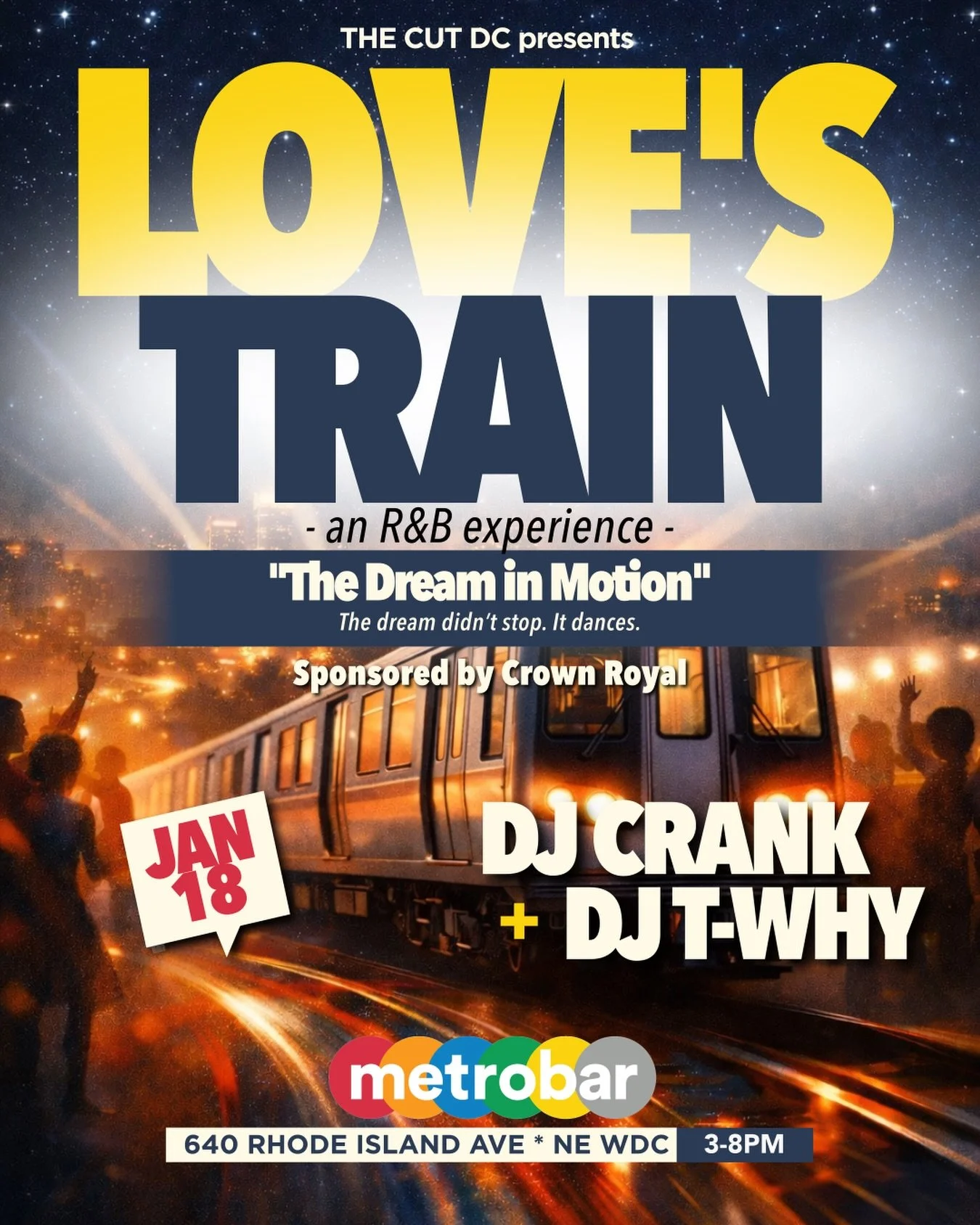 Love&rsquo;s Train 🚇
An R&amp;B experience.

If you&rsquo;ve been before, you already know the vibe.
If you haven&rsquo;t&hellip;this is a good place to start. 

Love&rsquo;s Train: &ldquo;The Dream in Motion&rdquo;
This Sunday at Metrobar.

🎶 R&am