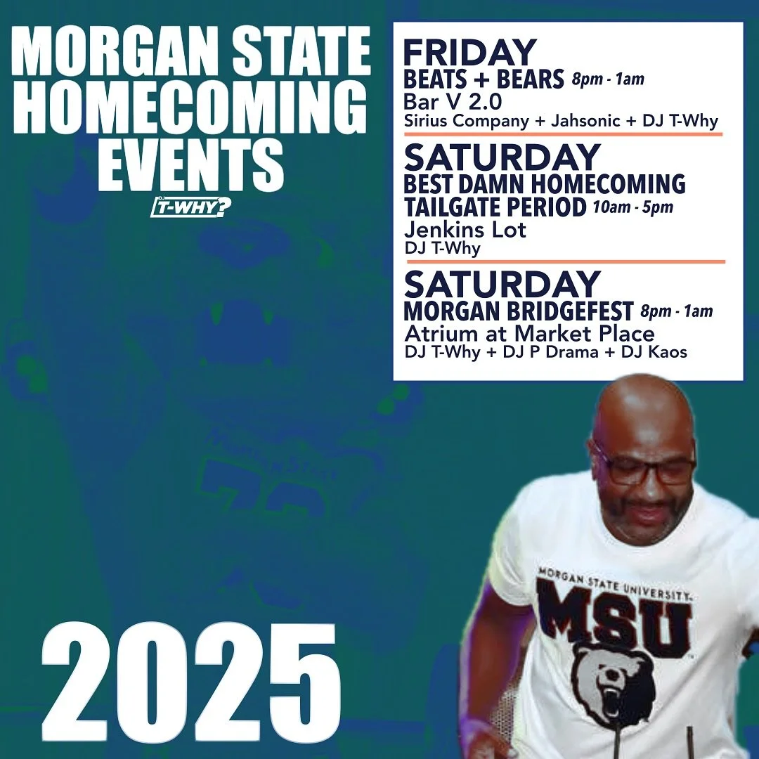 Morgan State Homecoming 2025, you can catch me spinning at these great events!
(swipe)

Friday 10.10
Beats + Bears
Bar V 2.0
8pm-1am
*Ticket link in bio

Saturday 10.11
Best Damn Homecoming Tailgate Period
Jenkins Lot
10am-5pm

Saturday 10.11
Morgan 