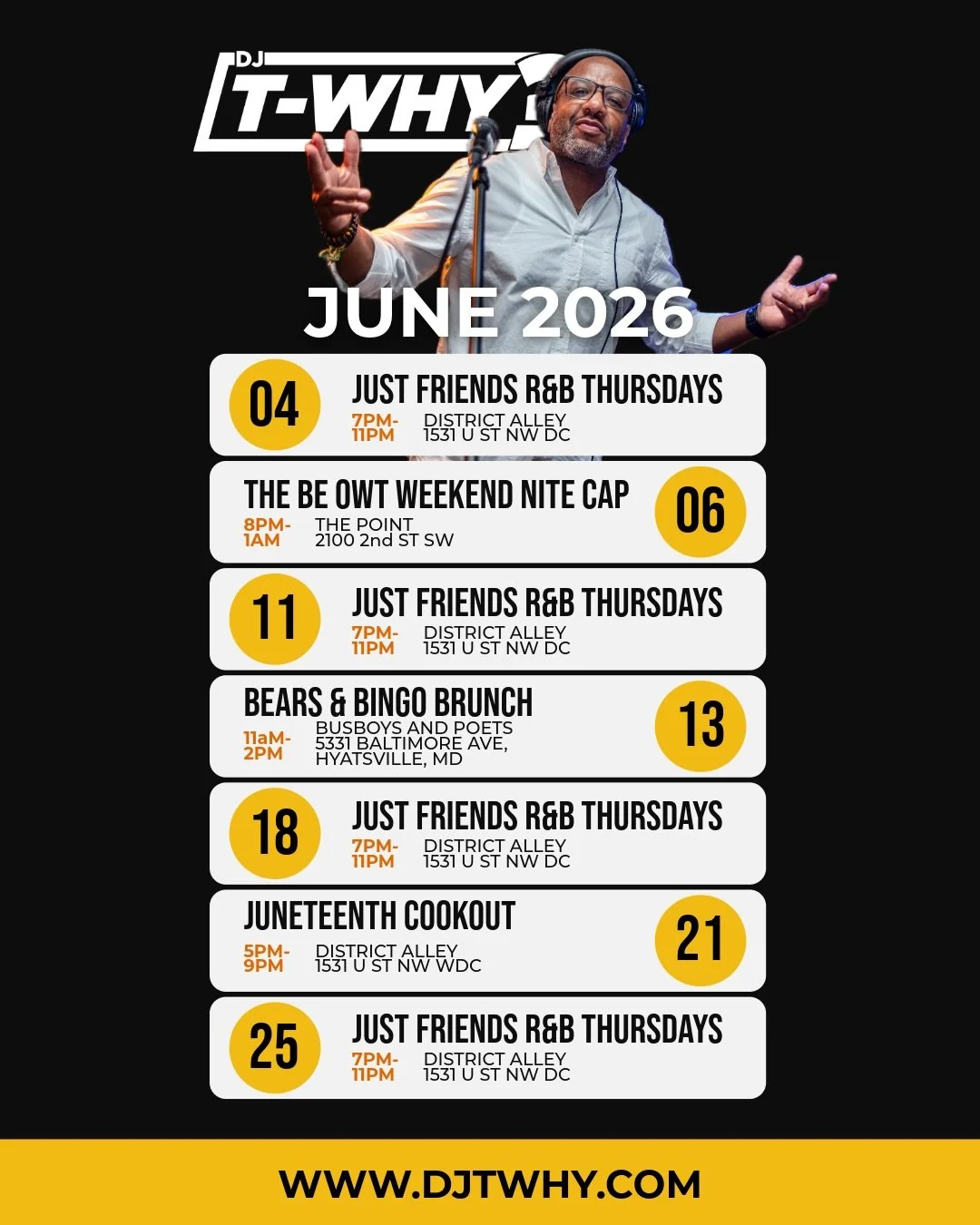 A few dates on the calendar for June.

Forever grateful for the opportunities, the relationships, and everyone who continues to support what I do.

Looking forward to another month of sharing good music with good people.

🎧✌🏾 #lifeinthebooth