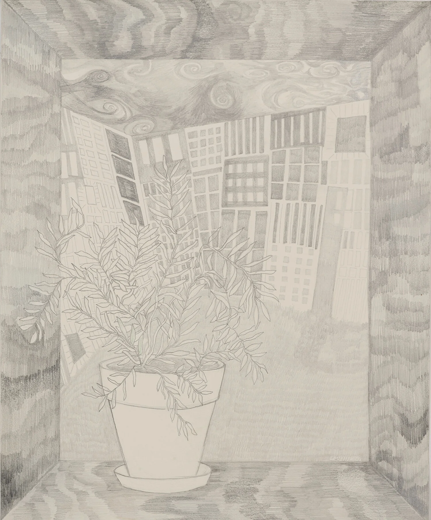 Preliminary Sketch for My rosemary plant looking out the window