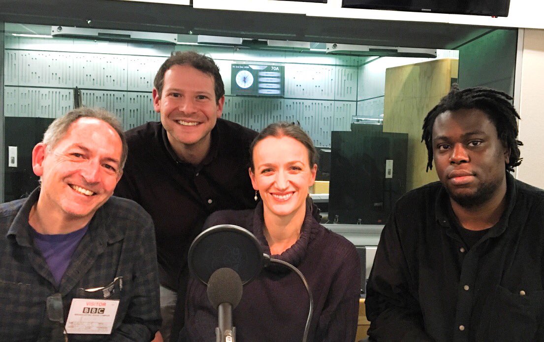 Jules Evans, me, Kate Smurthwaite and Ogaga Emuyevan at a recording of The Male Room , 2016.