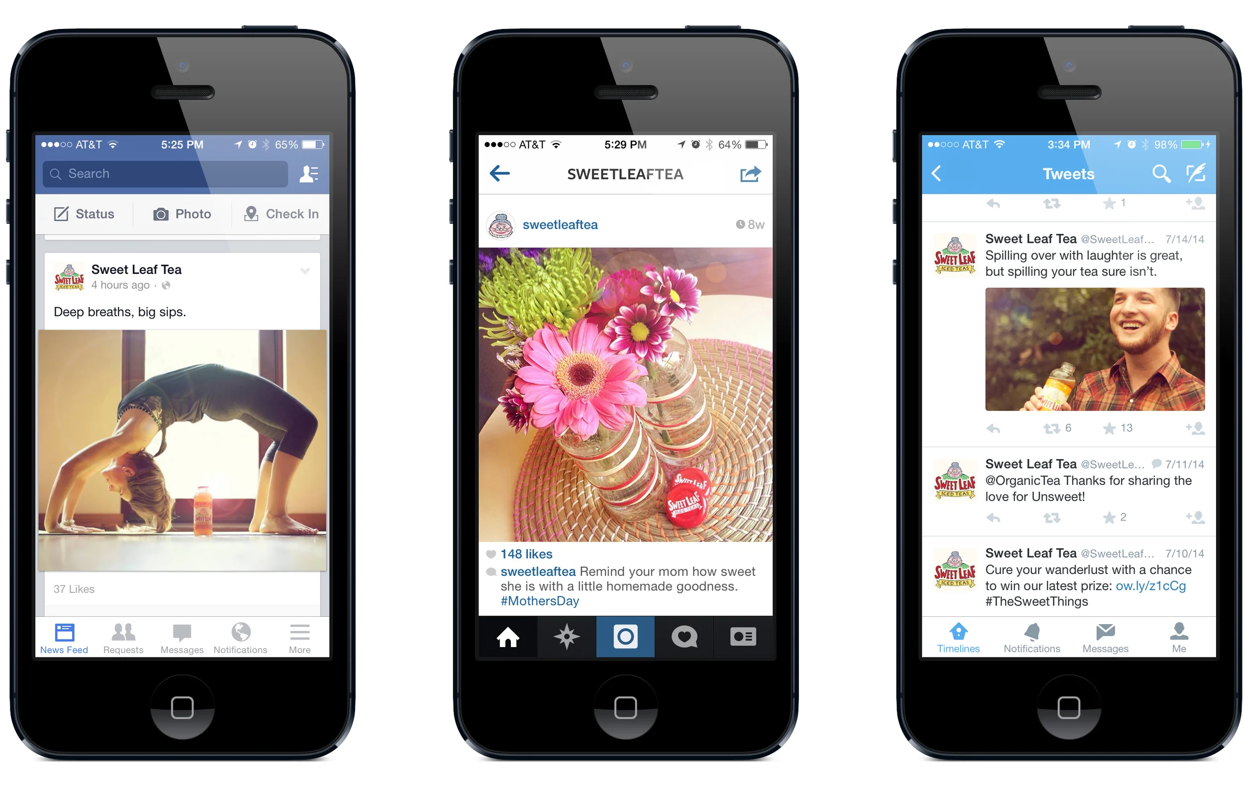 Facebook, Instagram, and Twitter social postings.