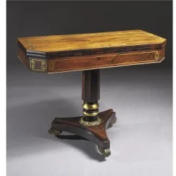 English Rosewood Brass Inlaid Card Table - $4600 Height: 29.5" Width: 37" Depth: 36"