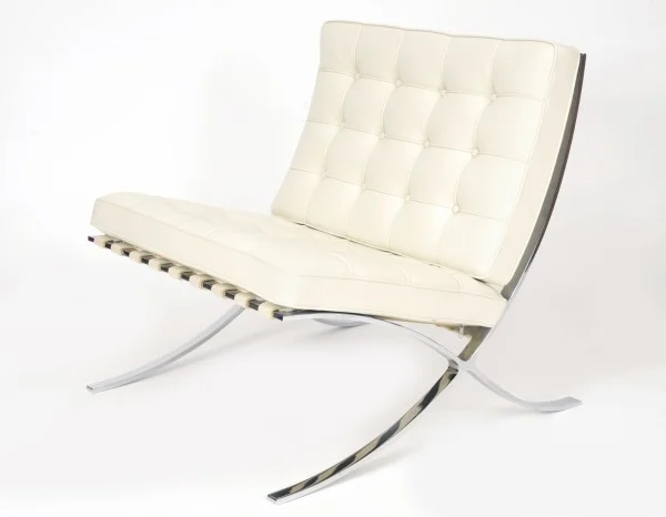 Vintage Knoll White Leather Barcelona Chairs - $3900 Height: 30" Width: 30" Depth: 30"