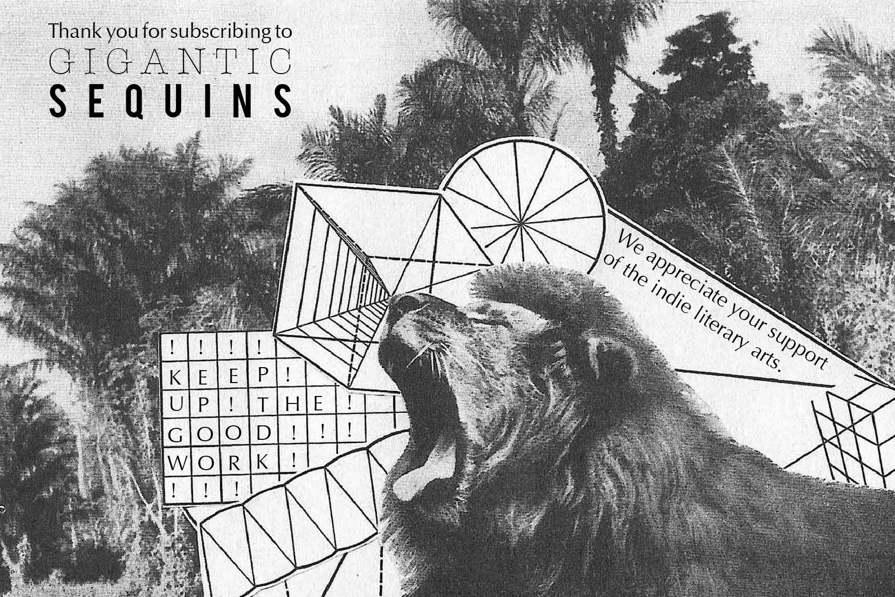 Gigantic Sequins subscriber postcard.