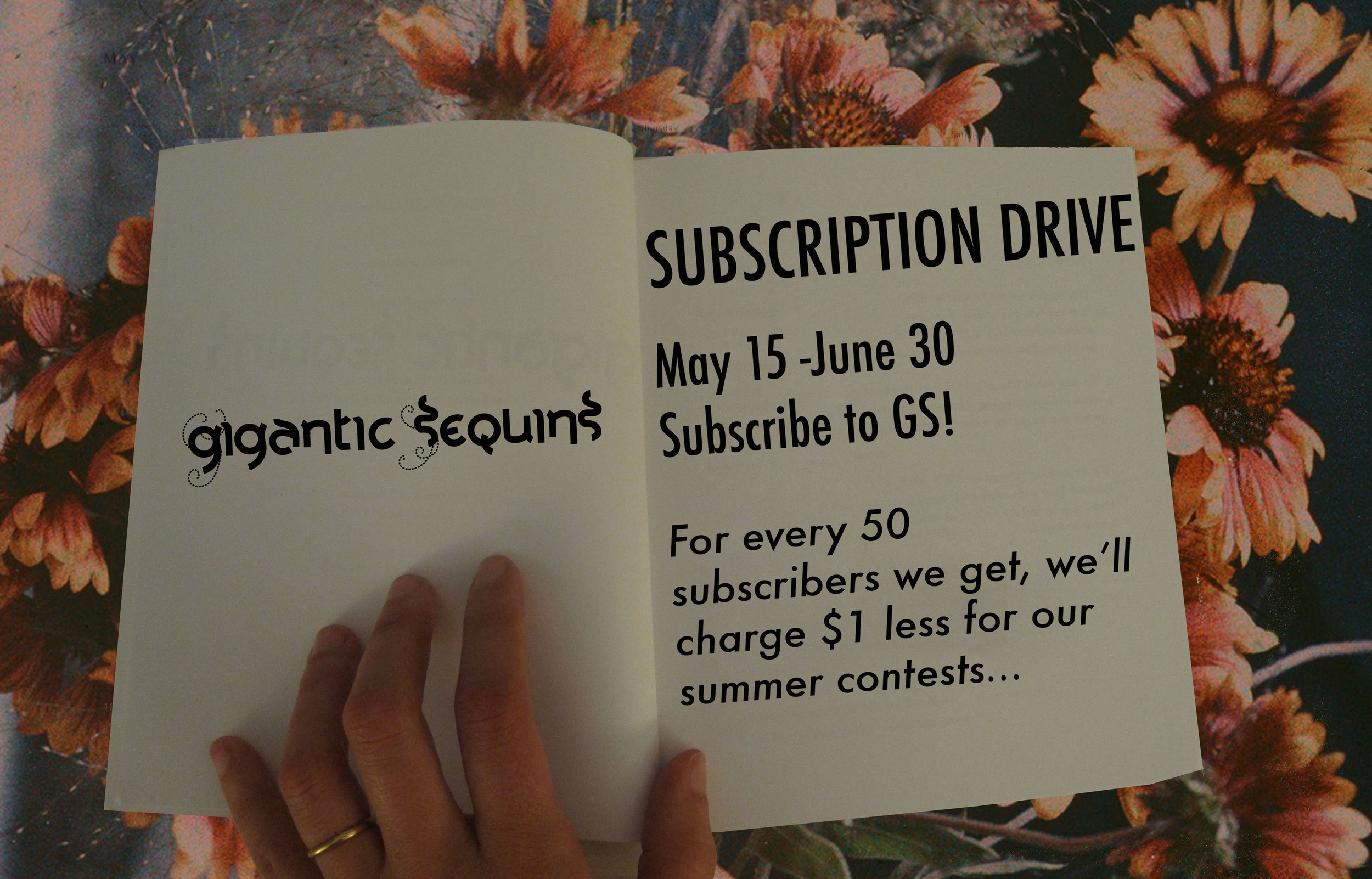 Gigantic Sequins subscription drive flyer.
