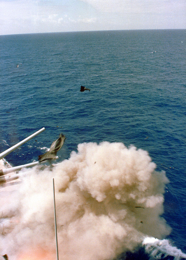Debris fly as massive explosion rips through the USS Iowa's Turret 2 Image courtesy of Wikimedia Commons