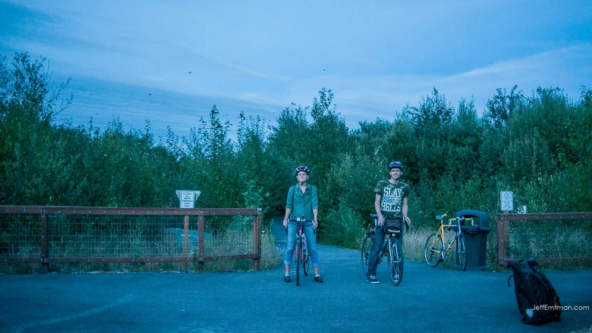 Liuetenant Dungarees (Nora Gunning, left) and The Sturgeon General (Sam Capeloto, right) outside the wetlands of Bothell, Washington