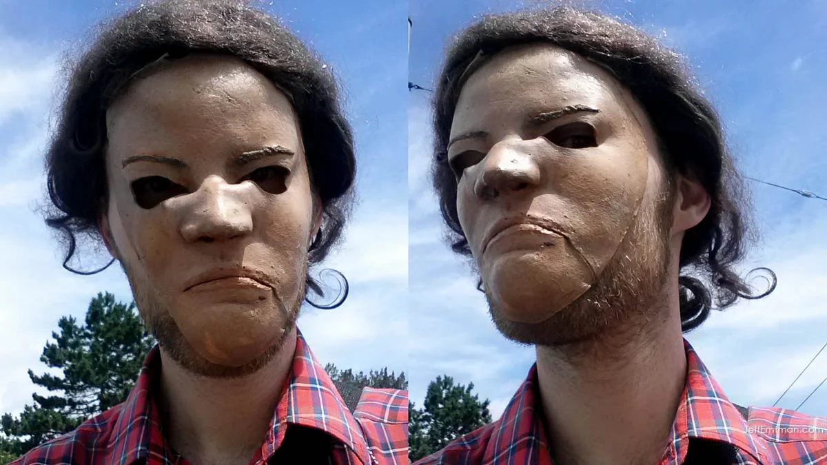 Jeff Emtman wearing the mask of Michelle.