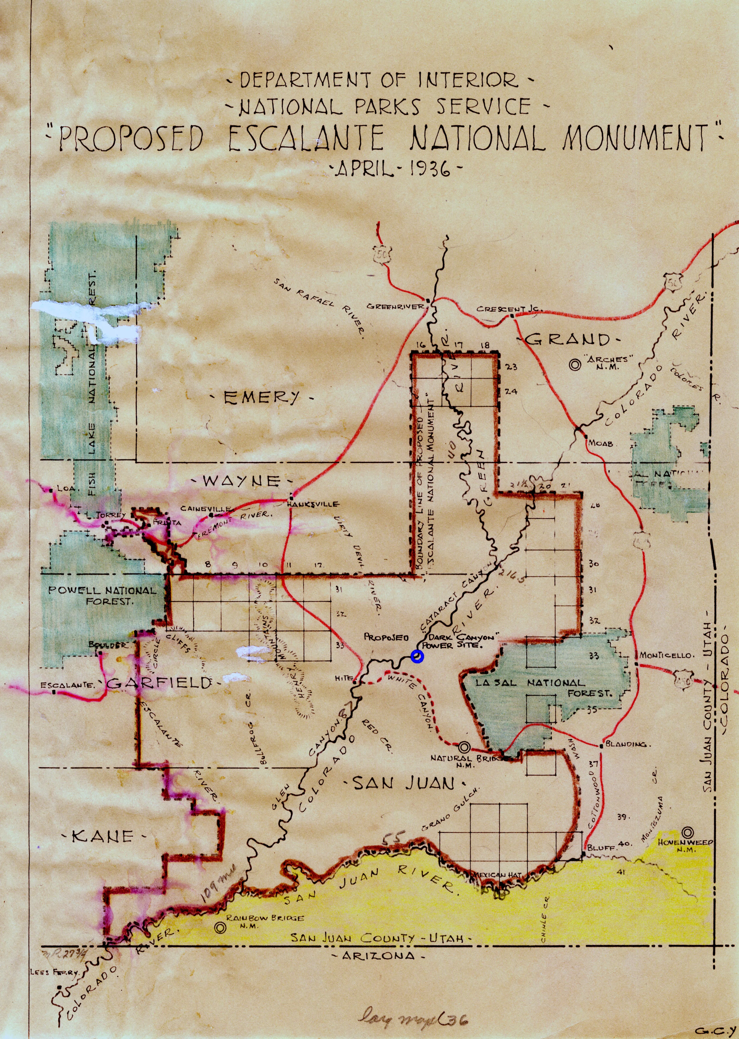 1936 MAP OF THE PROPOSED ESCALANTE NATIONAL MONUMENT (SERIES 22028).