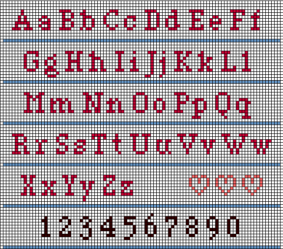 Small Serif Font Stitch Chart