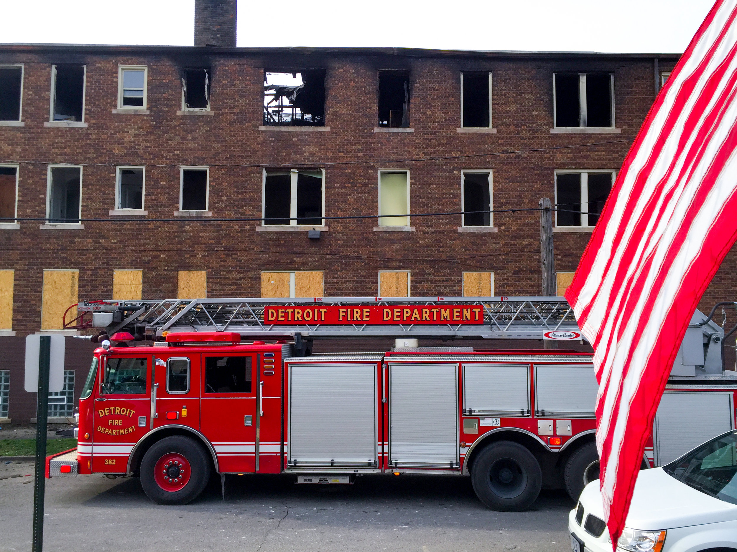 The fire tore through the third floor stripping the building of its roof.