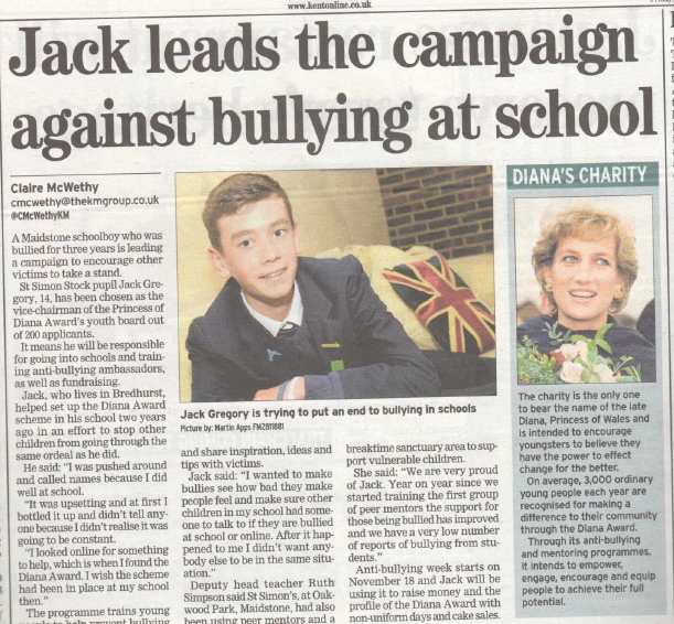 Jack sets up an Anti-Bullying programme in his school and starts his campaigning