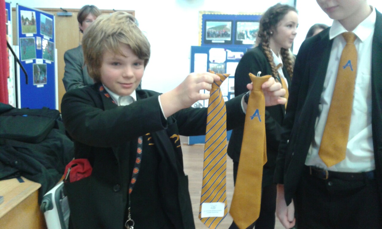 The Anti-Bullying Ambassador tie alongside The Sir John Colfox Academy tie