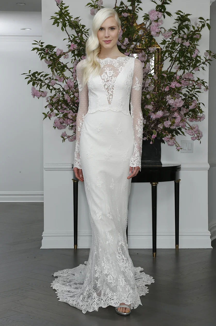 high neck boat bateau illusion lace plunging neckline mermaid wedding dress