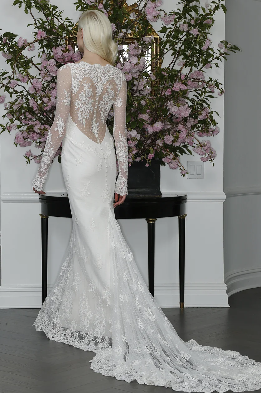 sexy long sleeve illusion lace mermaid wedding dress