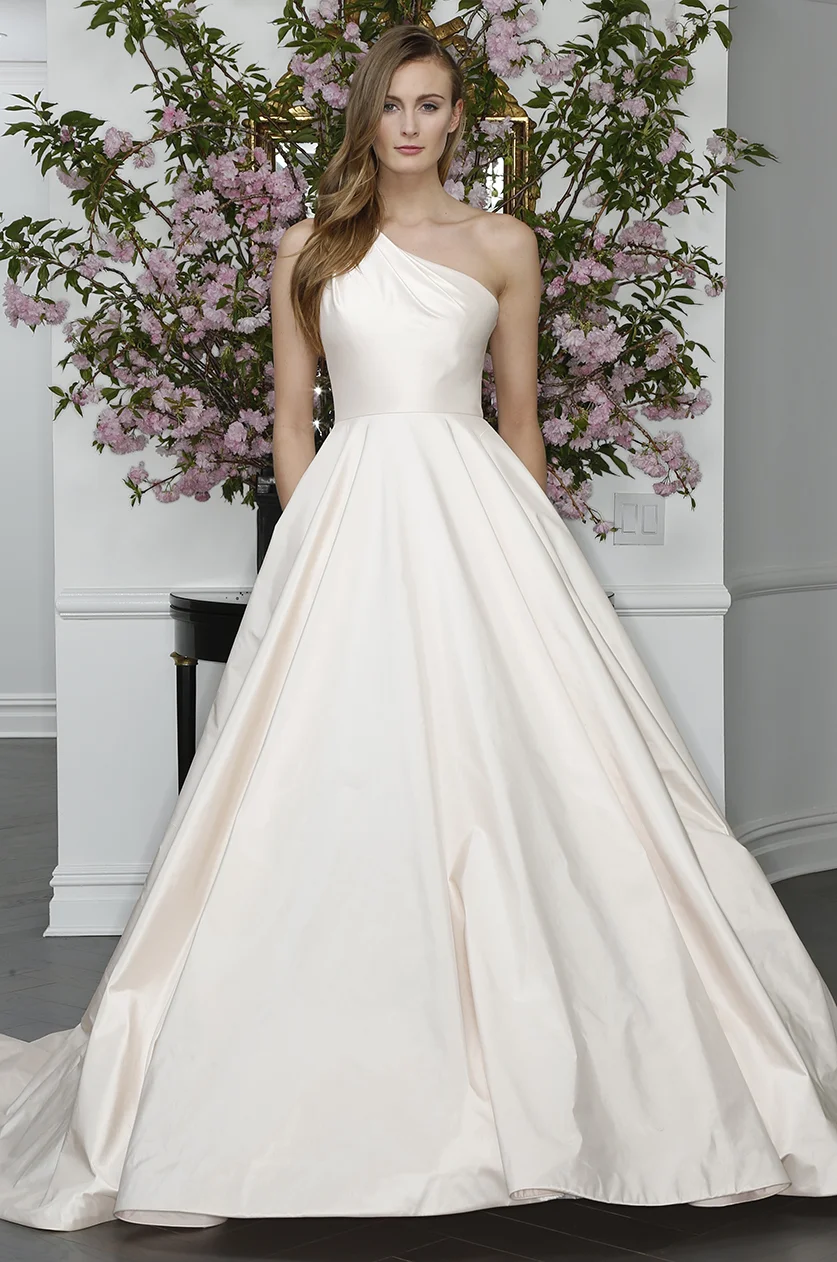 legends romona keveza silk one shoulder ball gown wedding dress