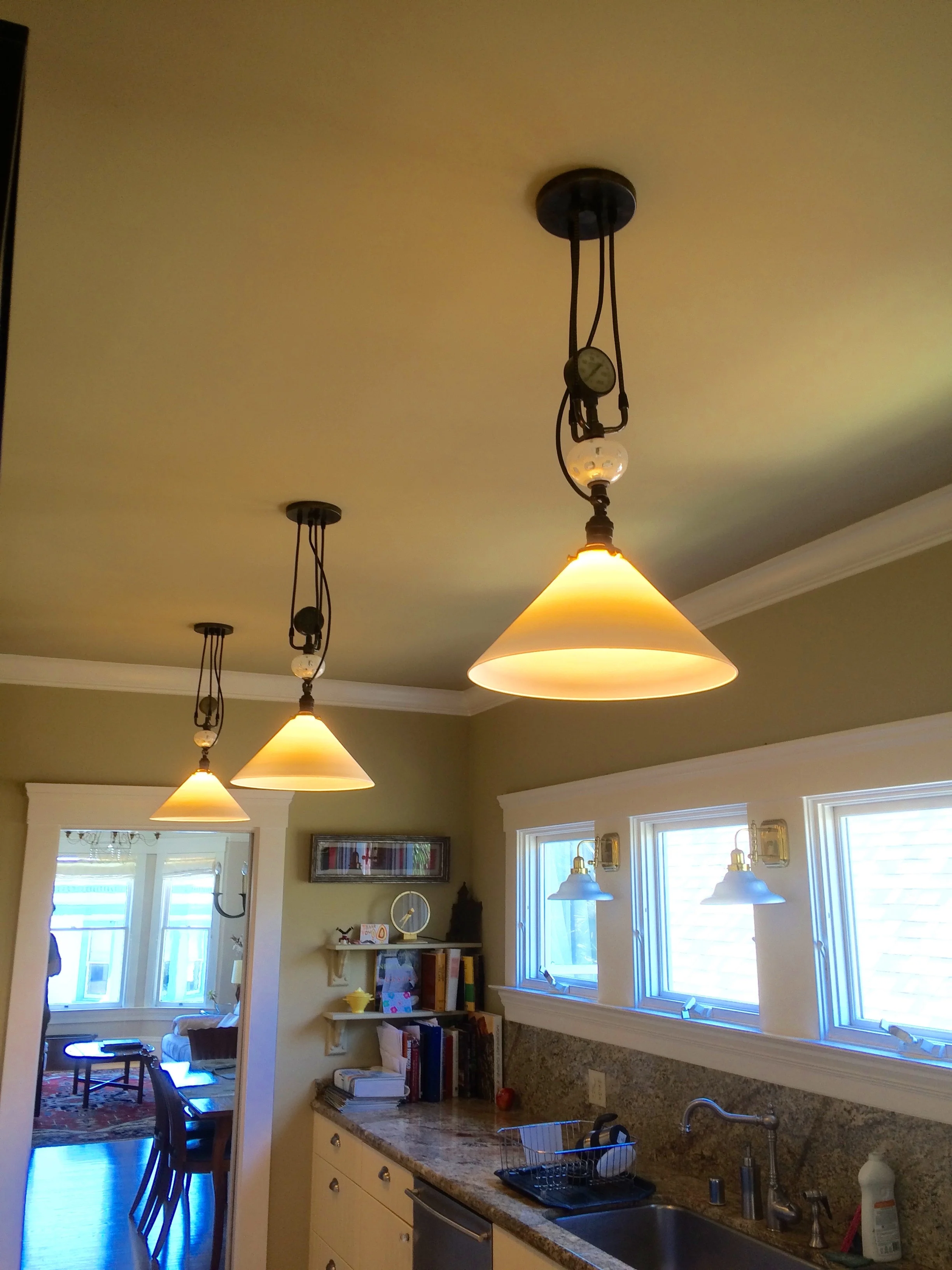 3 custom pendants for this San Francisco galley kitchen