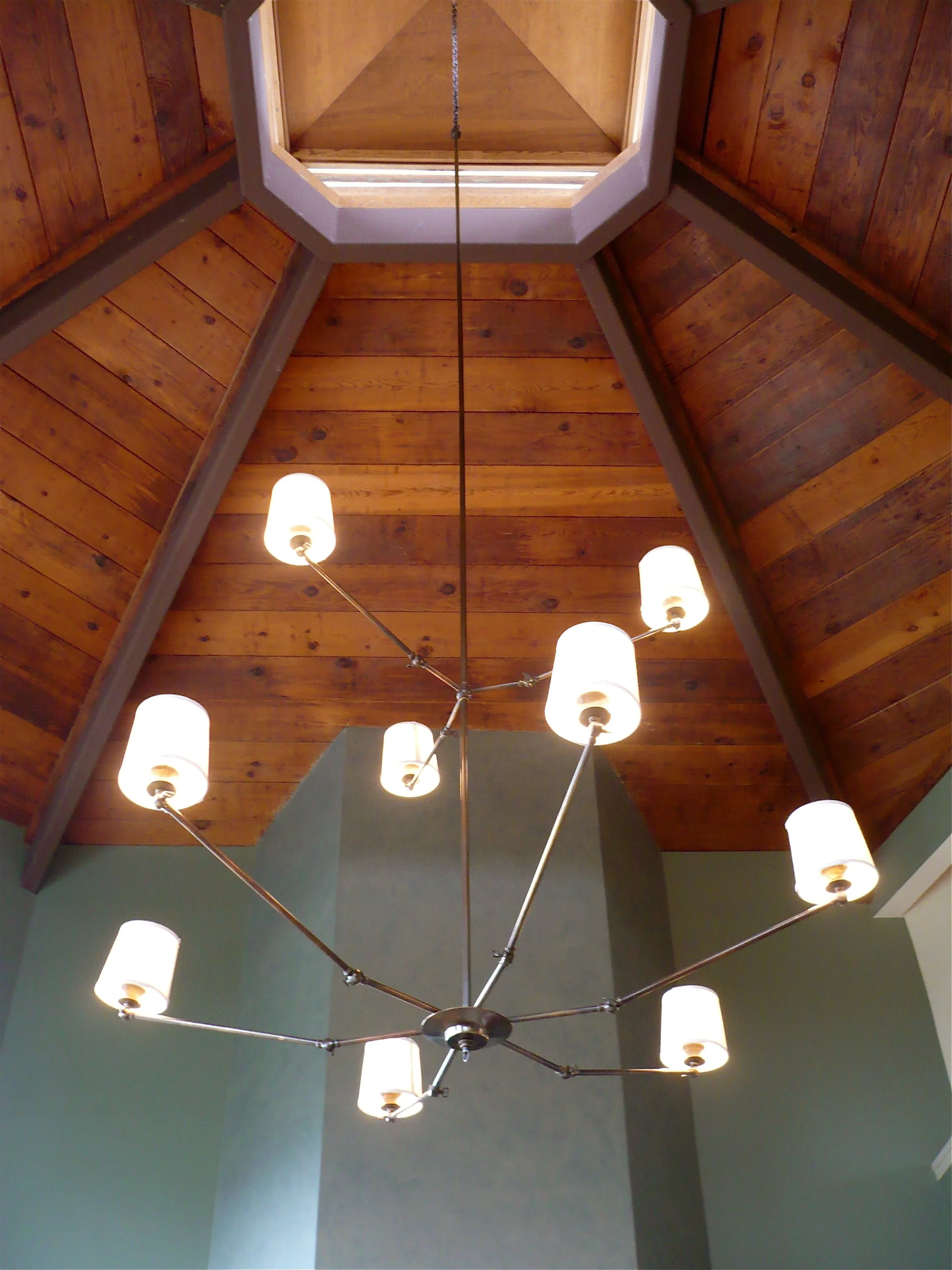 Articulate nine light chandelier with oatmeal shades/Belvedere, CA
