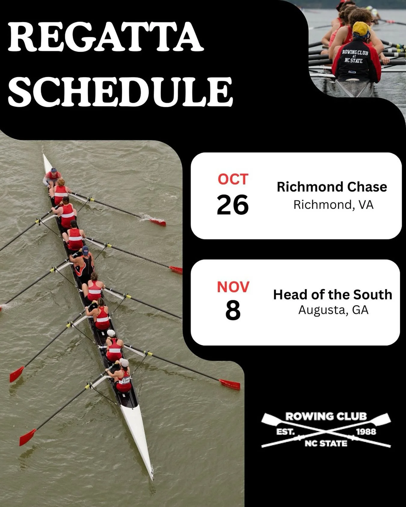 Get excited!! Our team will be heading to two more regattas this fall. Go Pack! ❤️🐺
