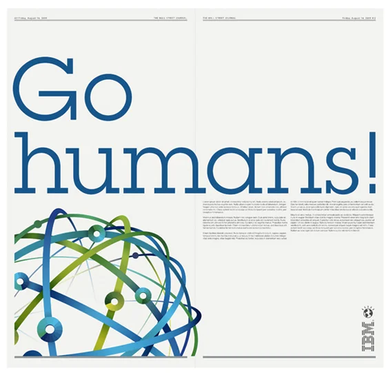 Typography poster with 'Go humans!' text and abstract geometric design