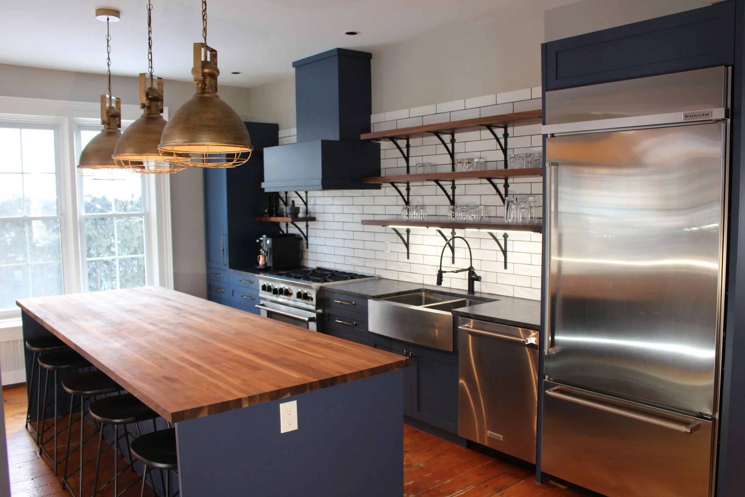 Blue and Walnut Kitchen