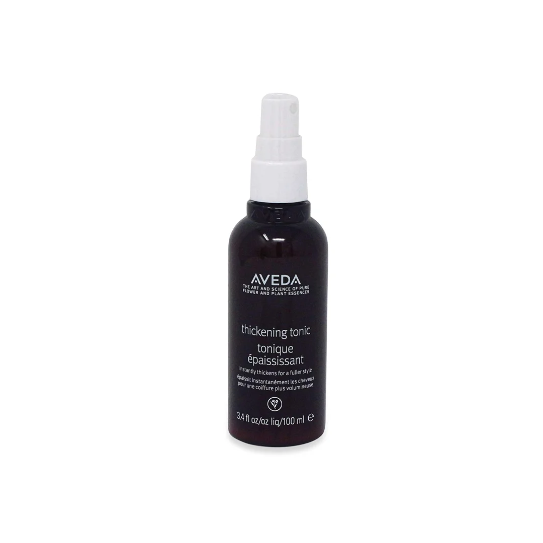 Aveda Thickening Tonic $39 (100ml) Instantly thickens hair and expands strands from roots to ends. Powered by botanicals—including certified organic amla fruit. Aveda's own pure-fume aroma with certified organic rosemary, geranium, cinnamon and other pure flower and plant essences. (purchase in store only)