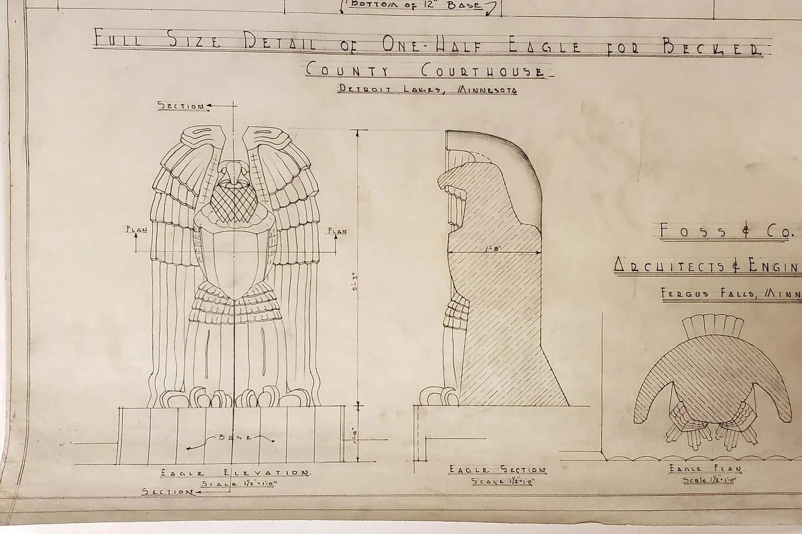 Drawing for eagle statue [Credit: Foss Architecture]