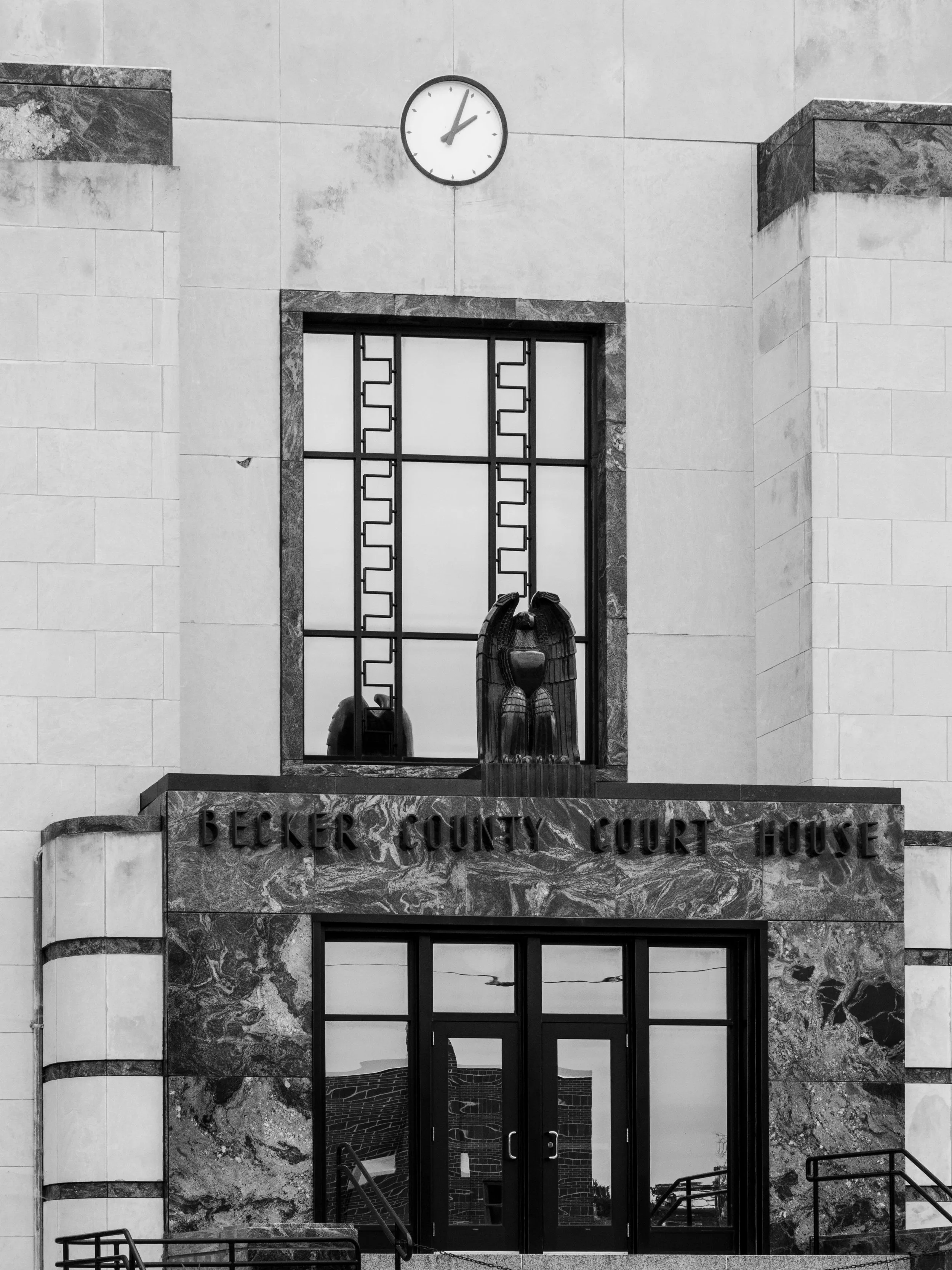 The 2.5 ton eagle guards the entrance