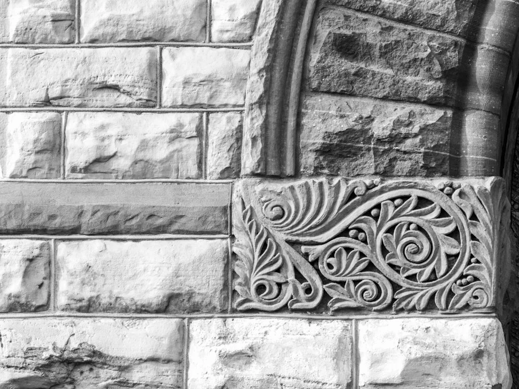 Carved ornamentation on the courthouse facade