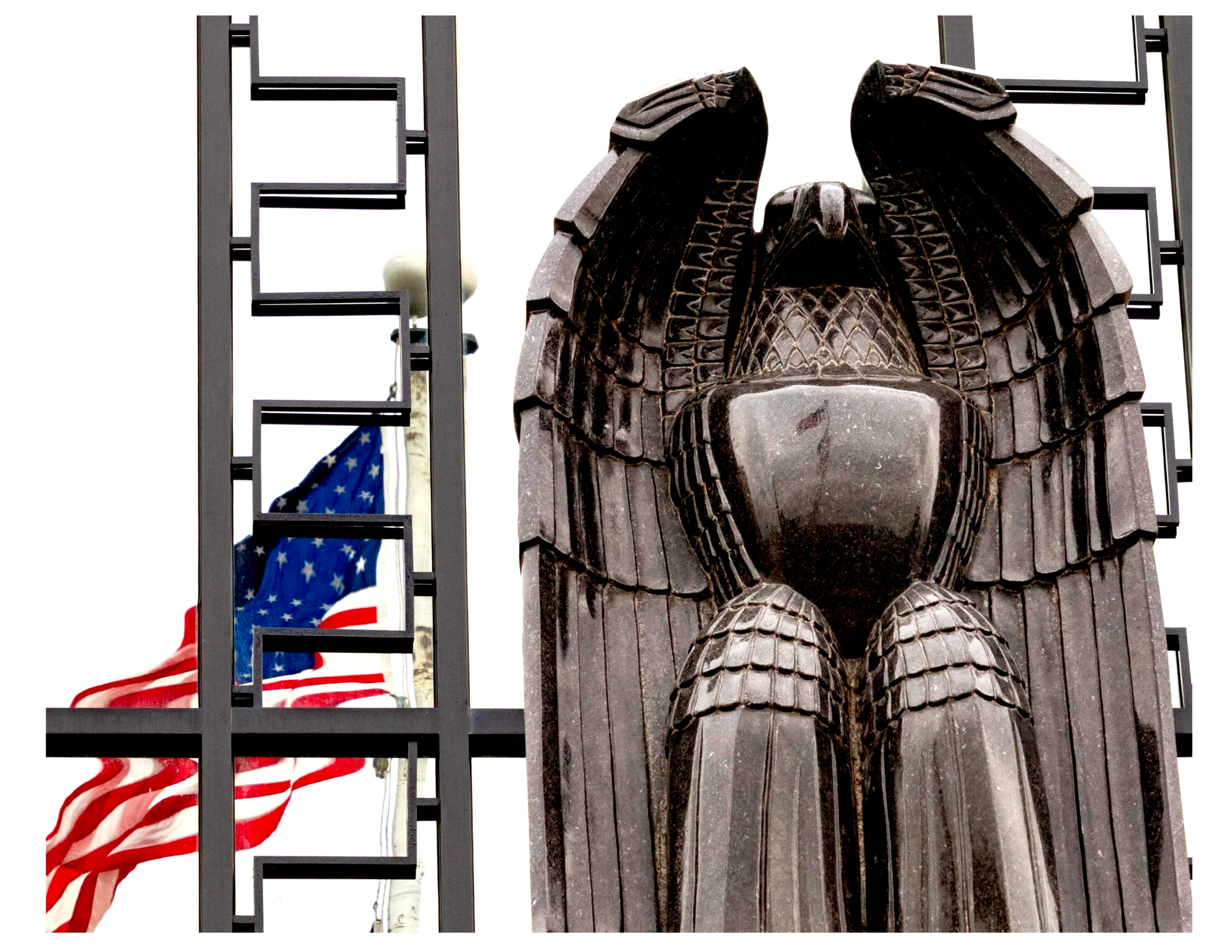 Black stone eagle with flag