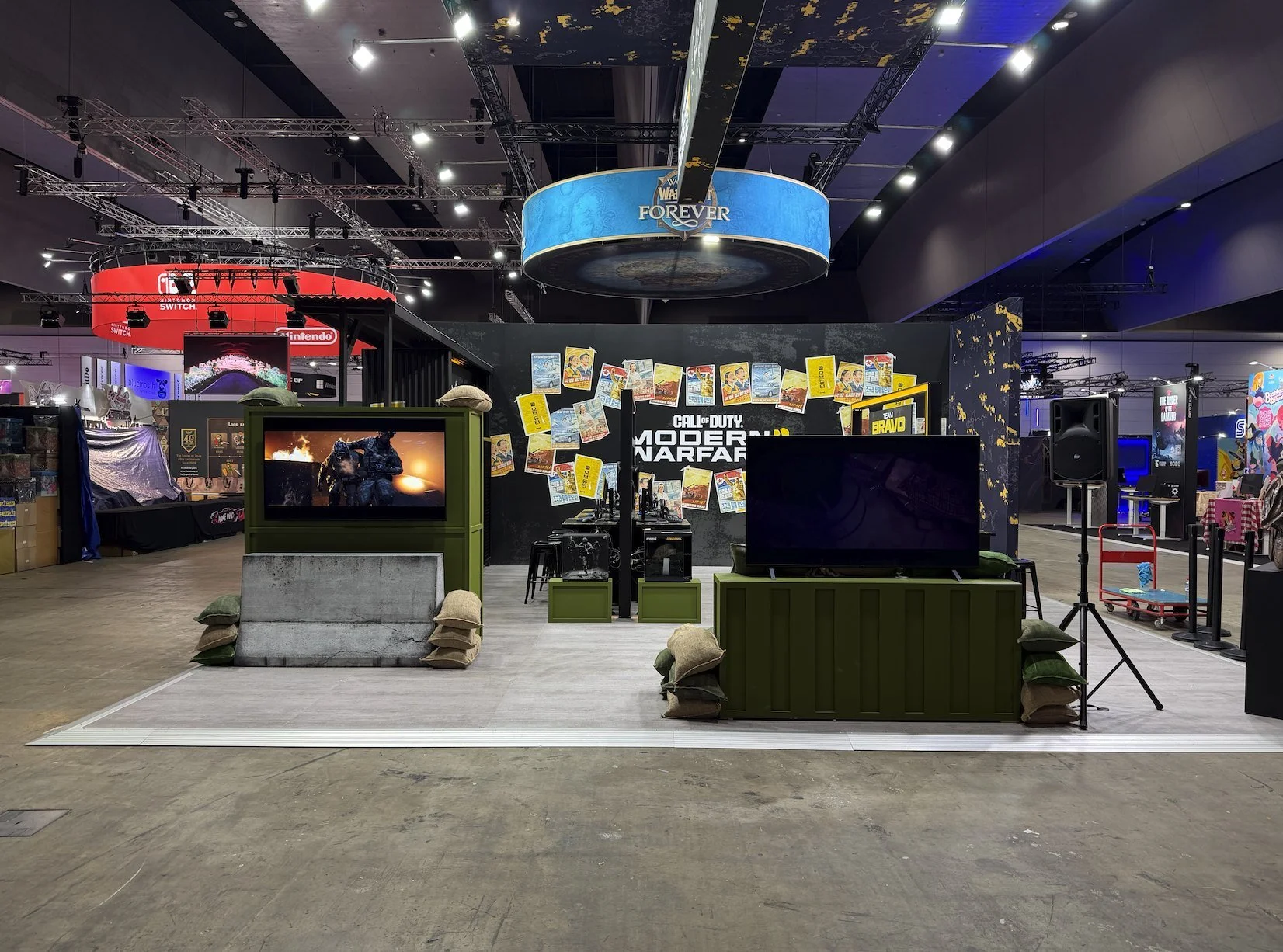 Activision Call of Duty: Modern Warfare stand at PAX Melbourne 2026 with printed poster wall installation by Distro Print