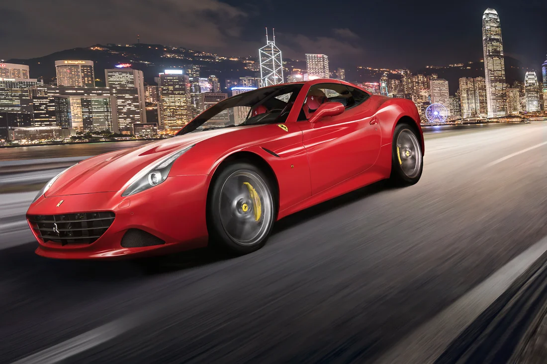 Fast drive red sport car speed on the road mercedes-benz