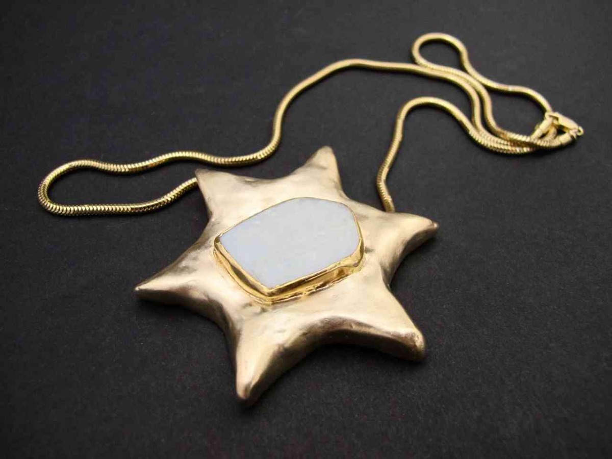 Yellow Star of David with Opal
