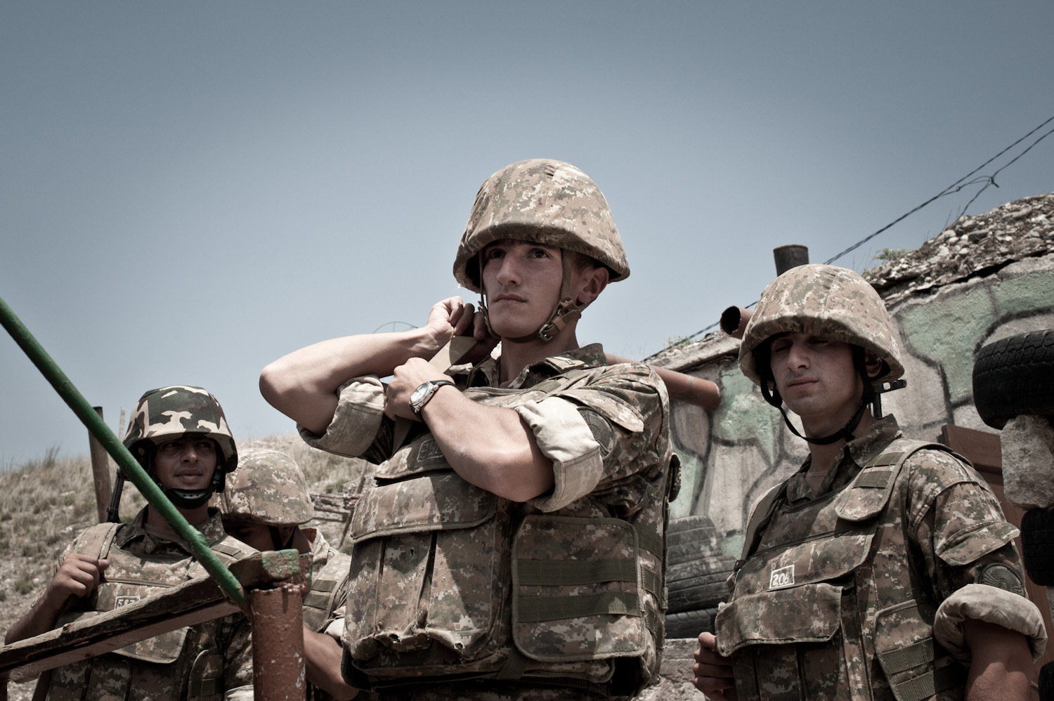  Soldiers at the Mataghis frontline serve in shifts of 14 days on the frontline and 14 days at the military base during their two years of mandatory service.  