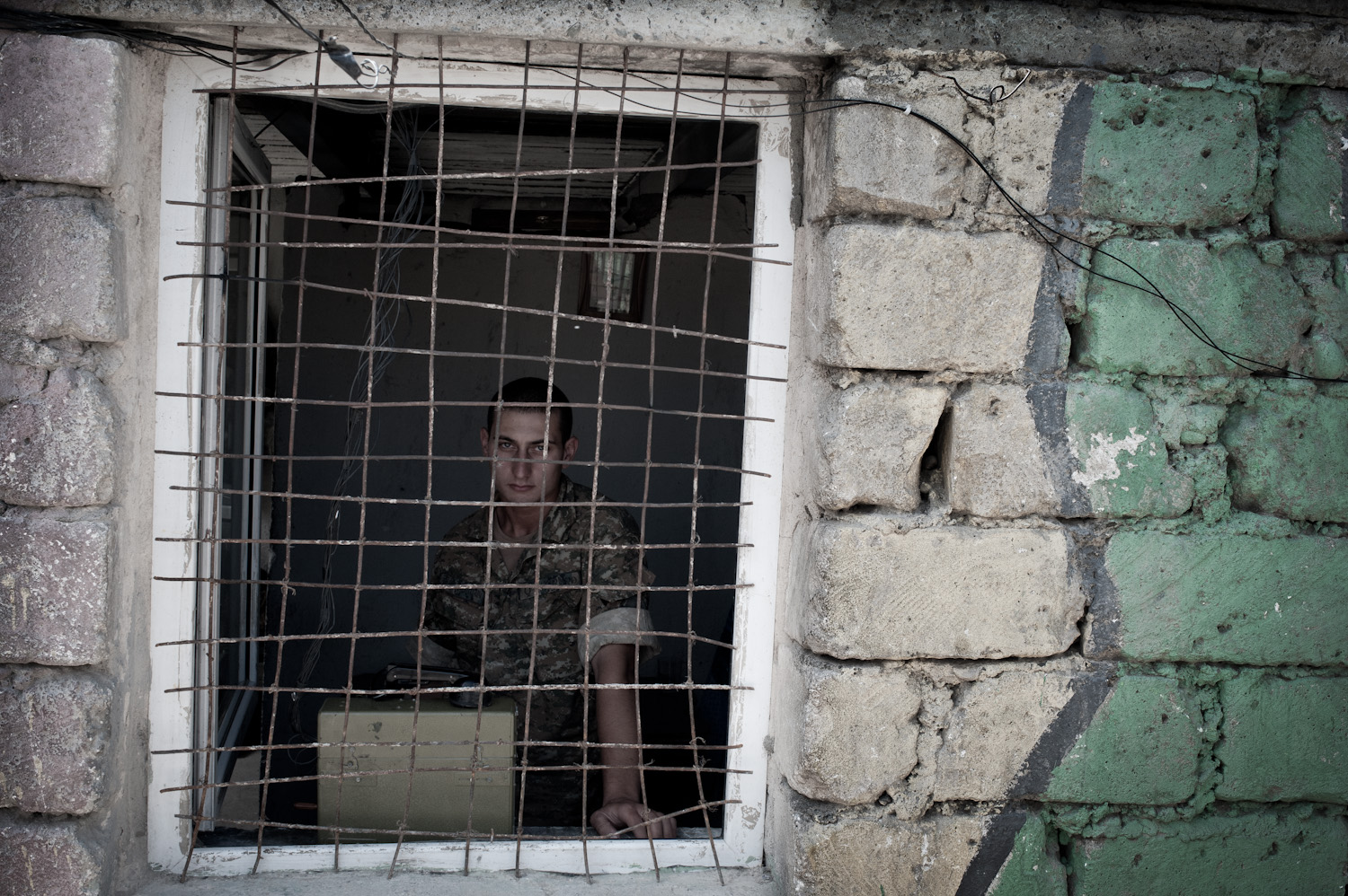  A soldier staffs a communications point at the Mataghis frontline, near Martakert, Nagorno-Karabakh.   