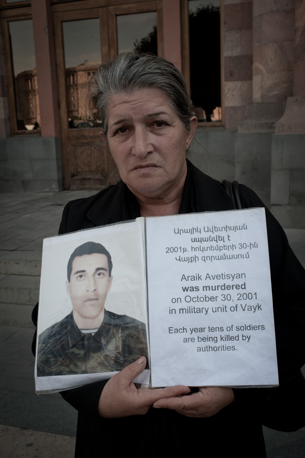 Anahit Avedisyan's son Araik was killed in 2001 - shot point blank in the head. The Avedisyan family believes that Araik's battalion commander while drunk, shot Araik for paying him only half of the $100 he had demanded for allowing Araik to take le