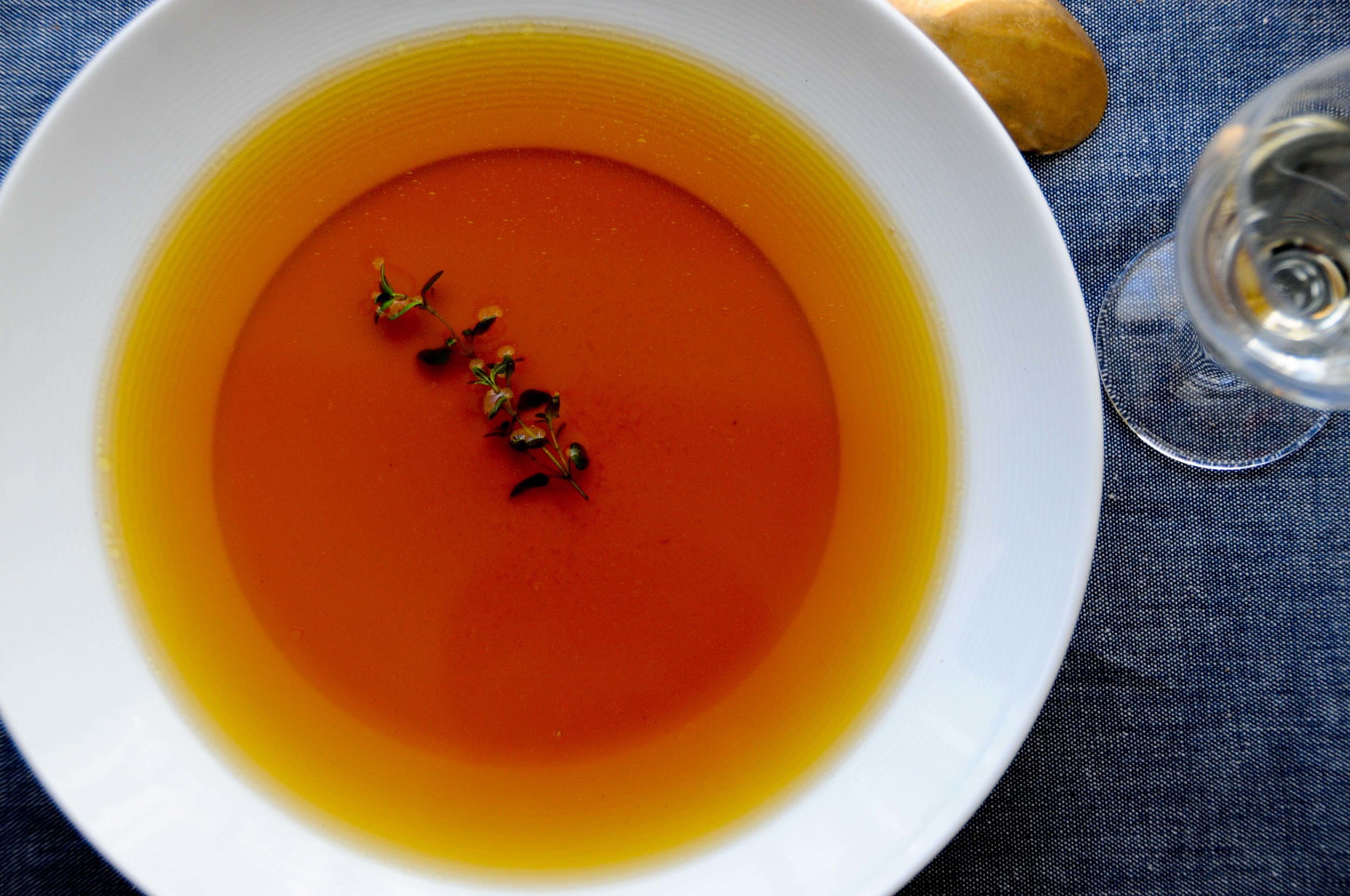 presentation and service of consomme with sherry