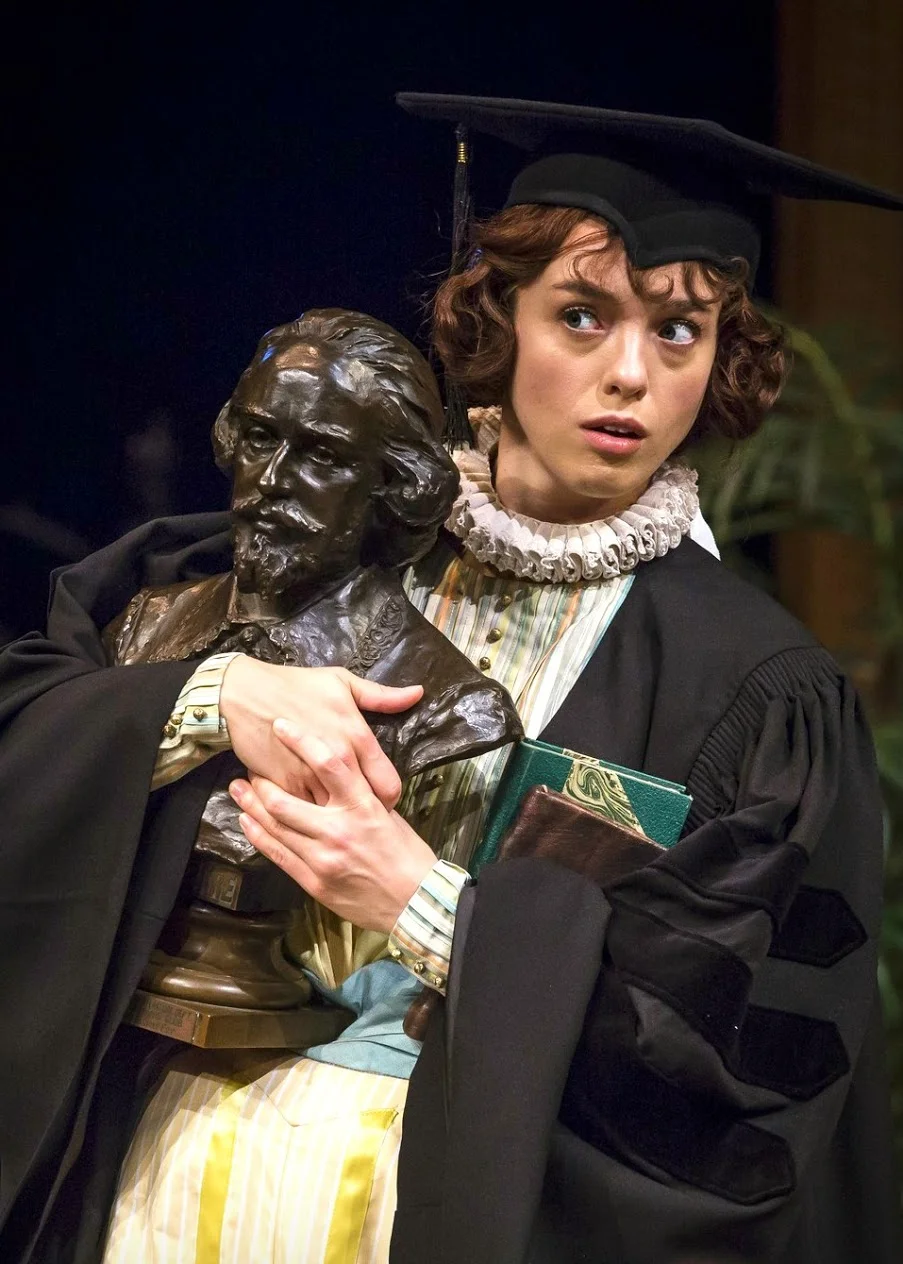 Lucentio (Kate Smith) in Chicago Shakespeare Theater's production of The Taming of the Shrew , conceived and directed by Barbara Gaines with Columbia Women's Club scenes by Ron West, in CST's Courtyard Theatre, September 16 – November 12, 2017. Photo by Liz Lauren.
