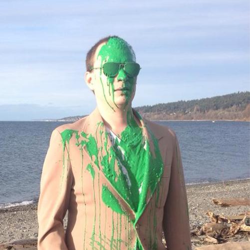 The first shot of production: testing the green slime chroma key method on myself.