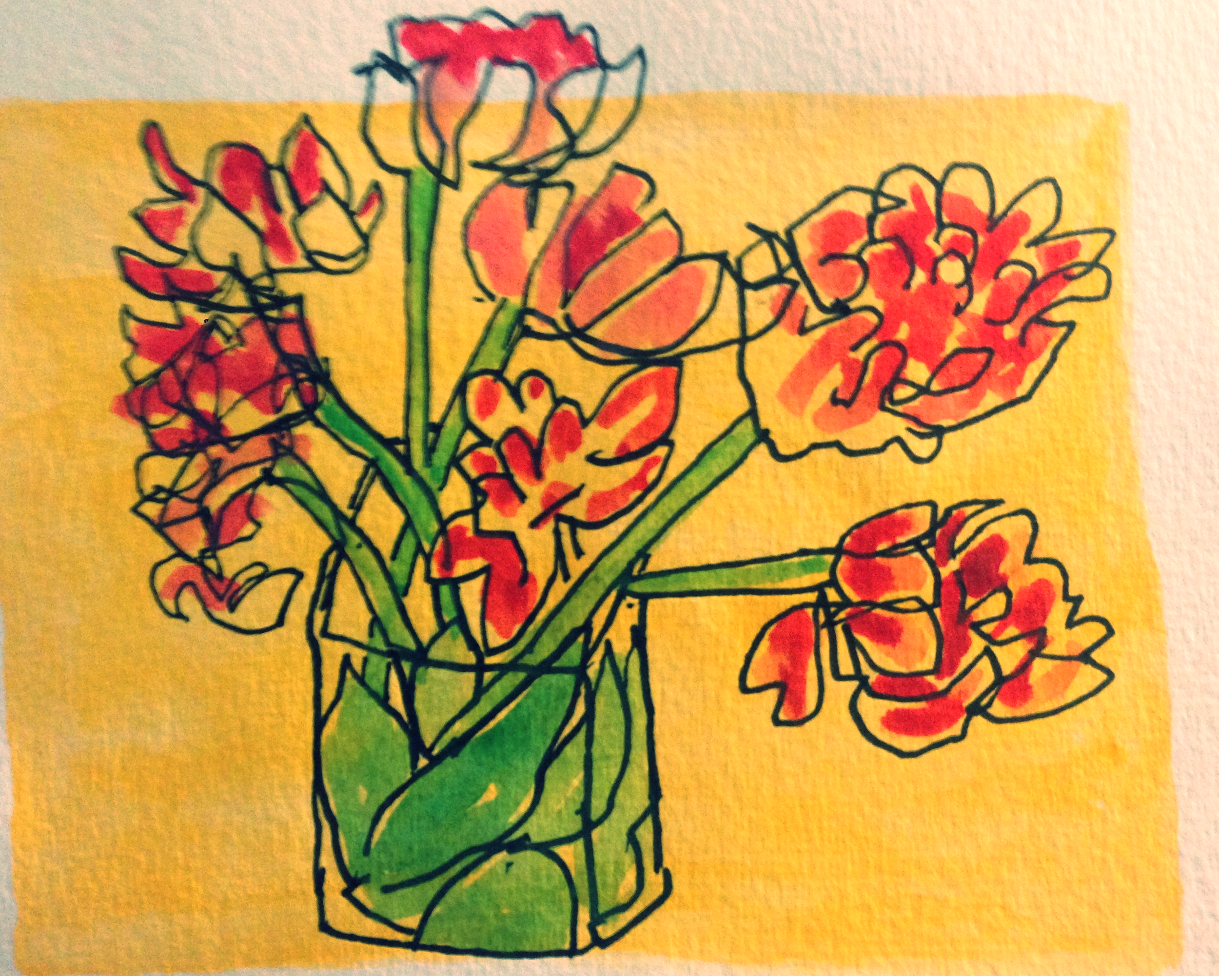 blind contour drawing of thanksgiving flowers
