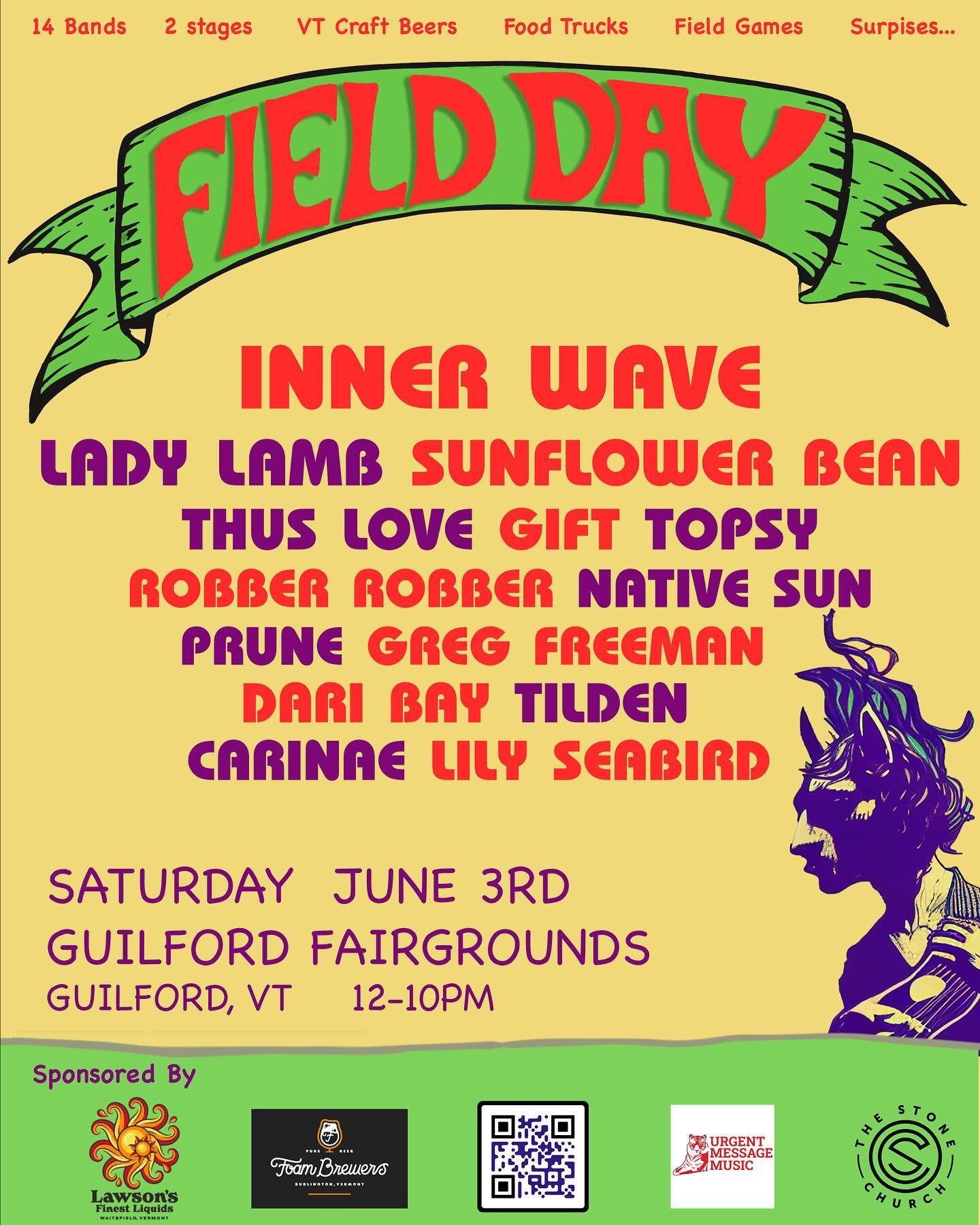Looking forward to @fieldday.vt in Vermont in a couple weeks!

Enter to win:
✔️ One pair of tix + parking pass for Field Day

How to enter:
 ✔️ Like + Share this post
✔️Follow @stonechurchvt42 &amp; @fieldday.vt
✔️ Tag a friend you&rsquo;ll bring alo