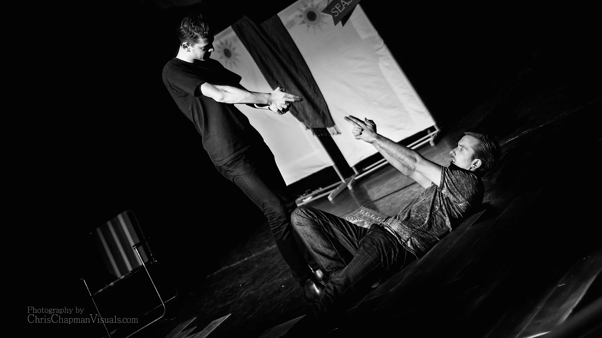 Stewart and Tom re-enacting Reservoir Dogs for a photo